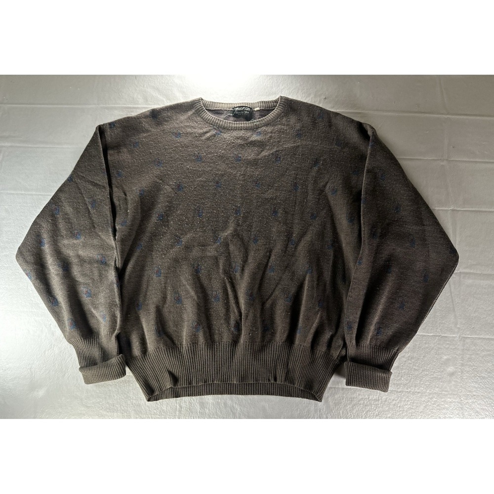 VTG 90s Marshall Field Store Mens Sweater Medium Brown Geometric Knit ITALY Made